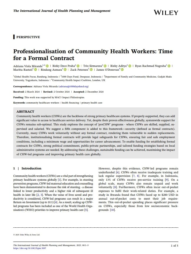 PROFESSIONALISATION OF COMMUNITY HEALTH WORKERS: TIME FOR A FORMAT CONTRACT