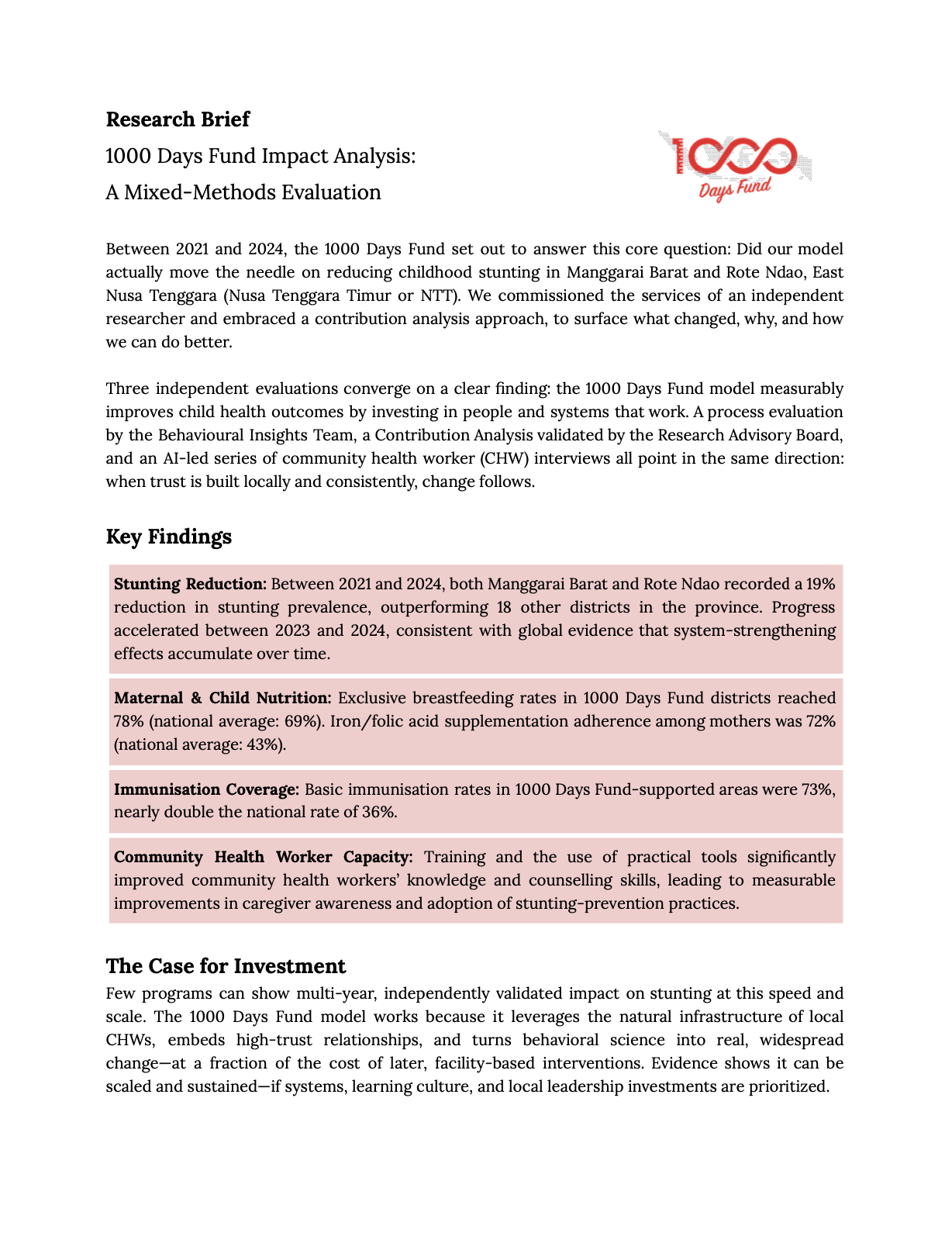 EVALUATING THE IMPACT OF THE 1000 DAYS FUND MODEL IN MANGGARAI BARAT & ROTE NDAO: A CONTRIBUTION ANALYSIS