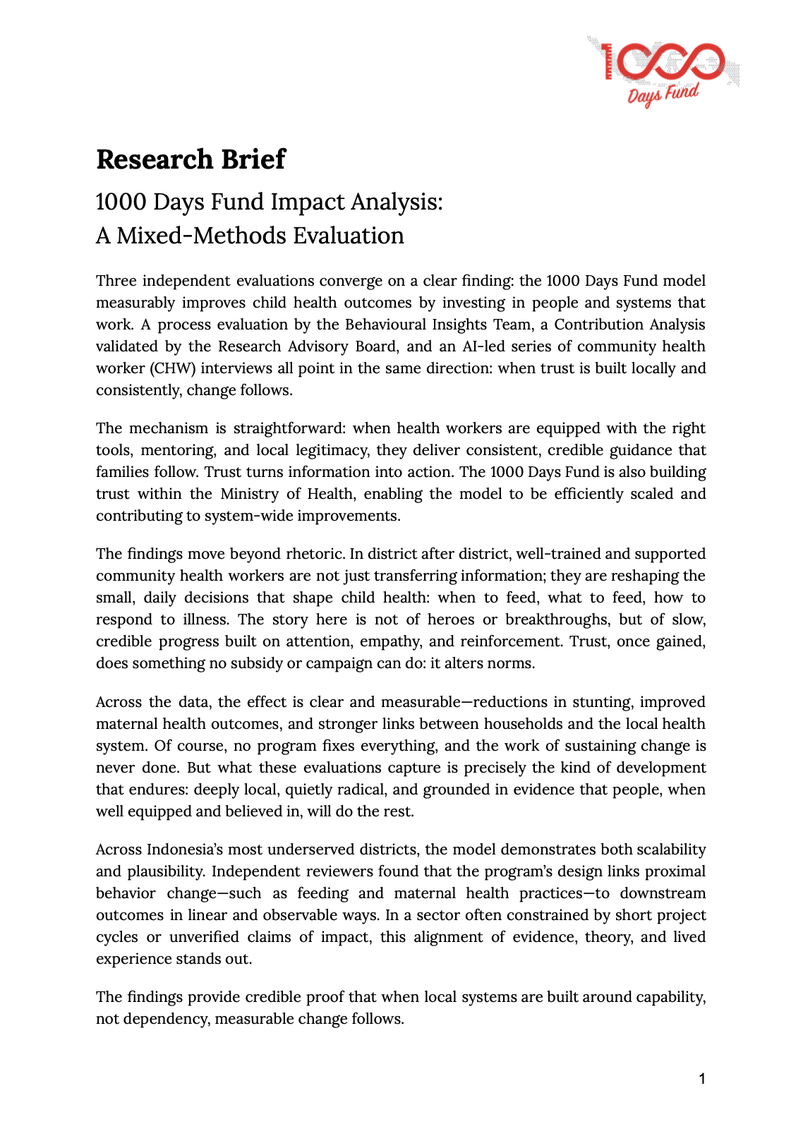 EVALUATING THE IMPACT OF THE 1000 DAYS FUND MODEL IN MANGGARAI BARAT & ROTE NDAO: A CONTRIBUTION ANALYSIS