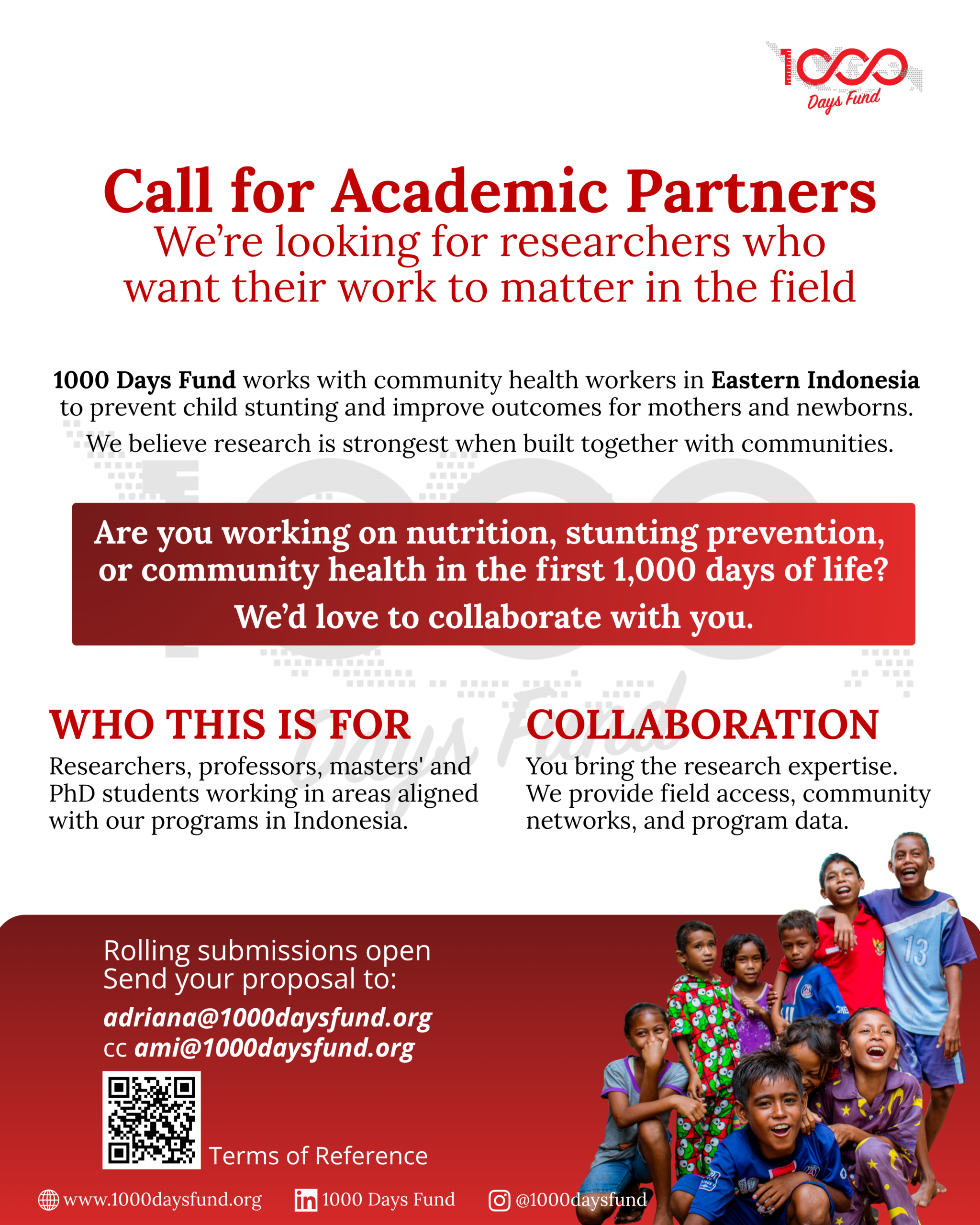 Call for Academic Partner For 1000 Days Fund Programme 2026