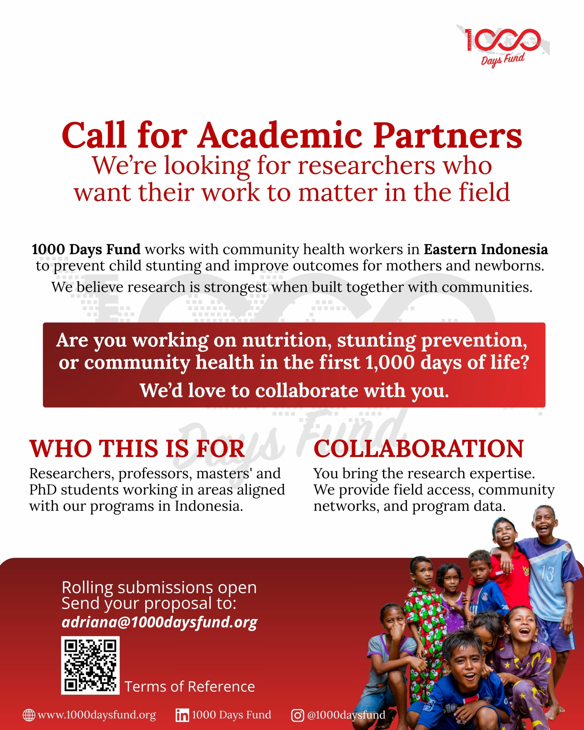 Call for Academic Partner For 1000 Days Fund Programme 2026