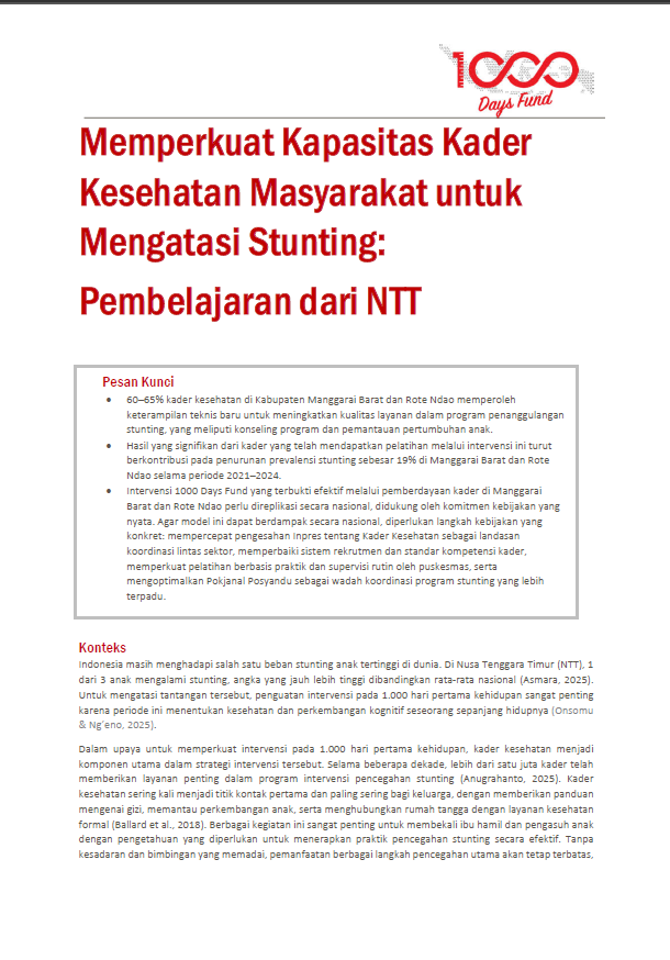 Memperkuat Kapasitas Kader Kesehatan Masyarakat untuk Mengatasi Stunting: Pembelajaran dari NTT